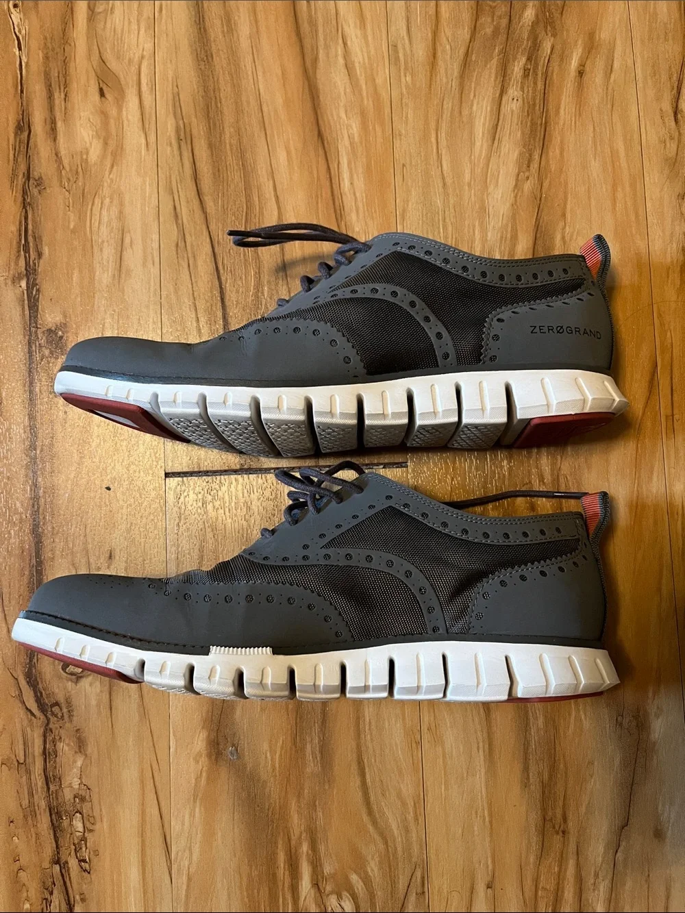 Cole Haan Men’s  Zerogrand Gray Wingtip Hybrid Oxfords with Orange Pull Tab